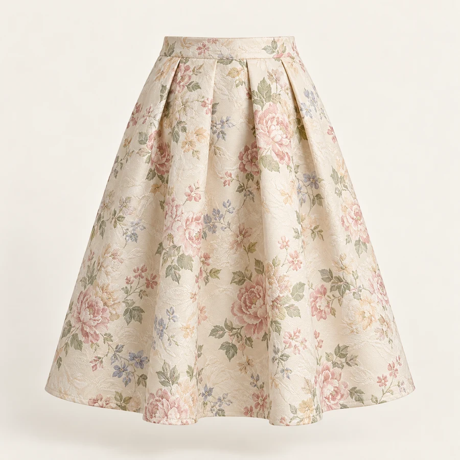 Tea Party Jacquard Skirt in Cream Floral
