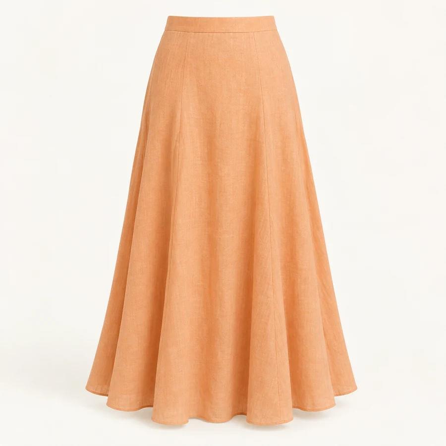 Apricot Linen Maxi Skirt in Apricot