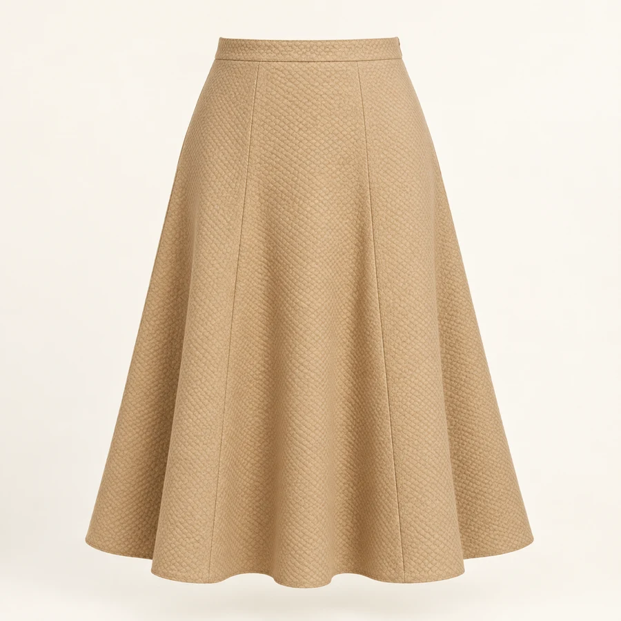 Honeycomb Textured Midi Skirt in Honey Beige
