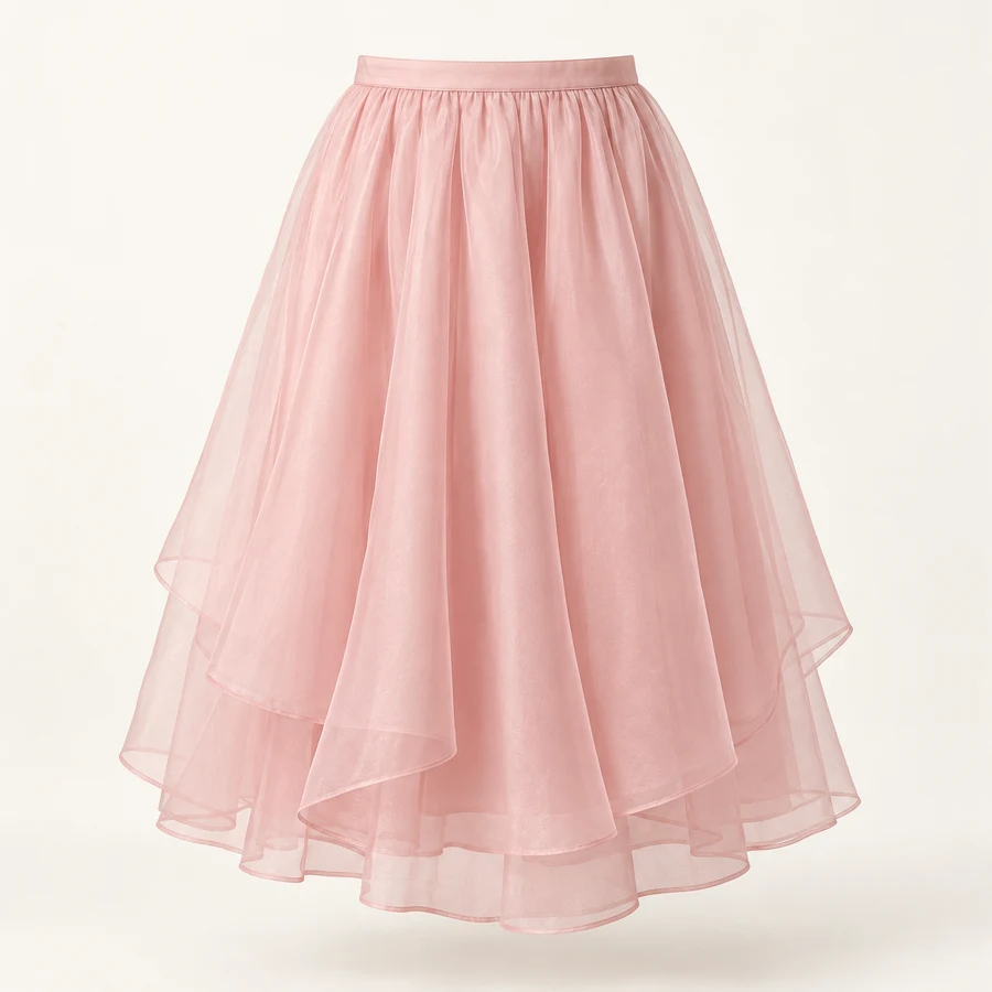 Rose Petal Organza Skirt in Petal Pink