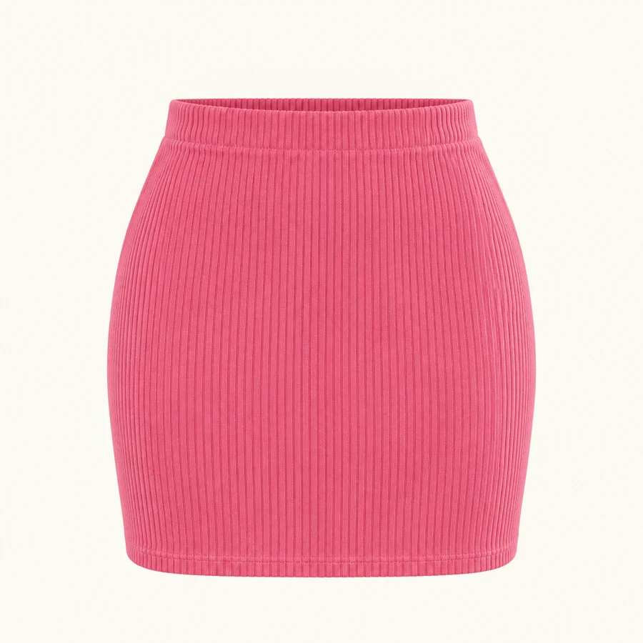 Strawberry Rib Mini Skirt in Strawberry Pink