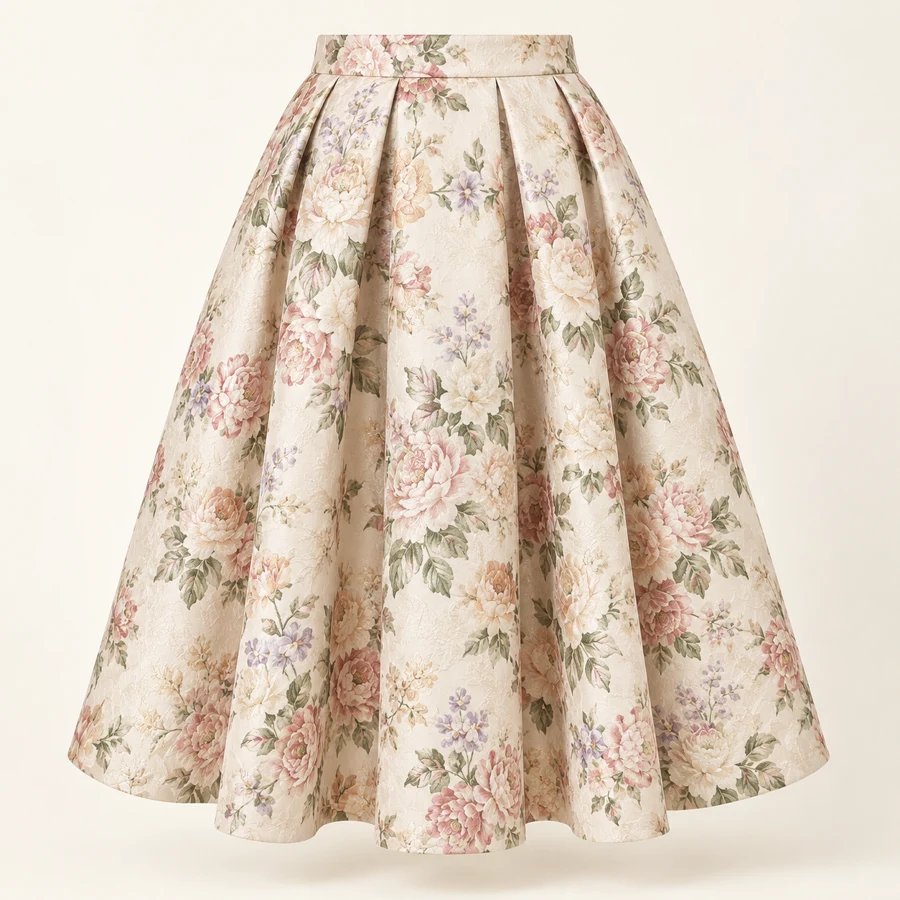 Cream Bouquet Jacquard Skirt in Cream Floral