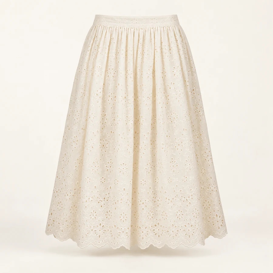 Buttercup Eyelet Midi Skirt in Ivory